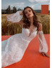 White Lace Tulle Glitter Wedding Dress With Removable Sleeves